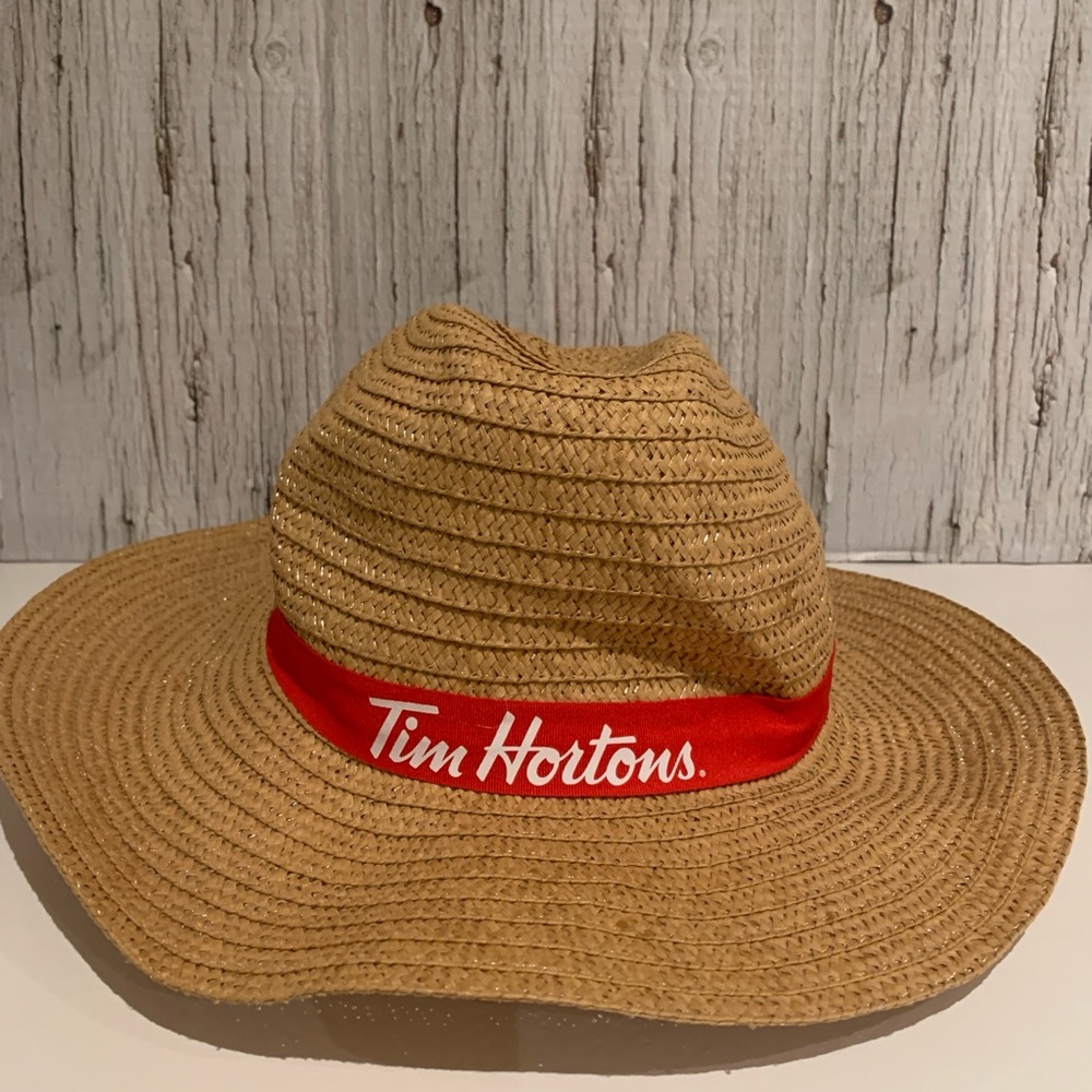 Tim Hortons Tan Straw Employee  Hat with Red Band